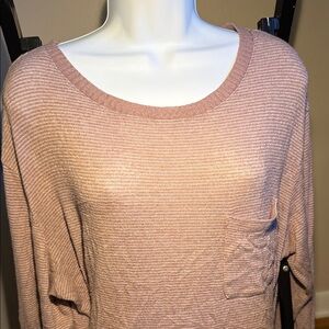 Dusty Blush Ribbed Long Sleeve Pocket Tee
